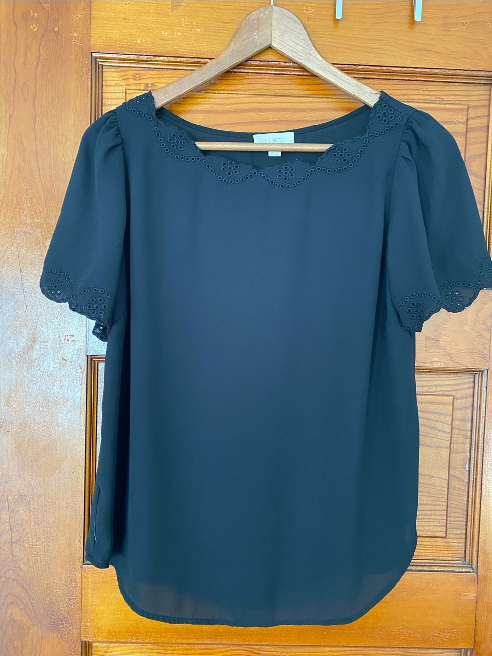 LOFT Black Eyelet-Trim Top